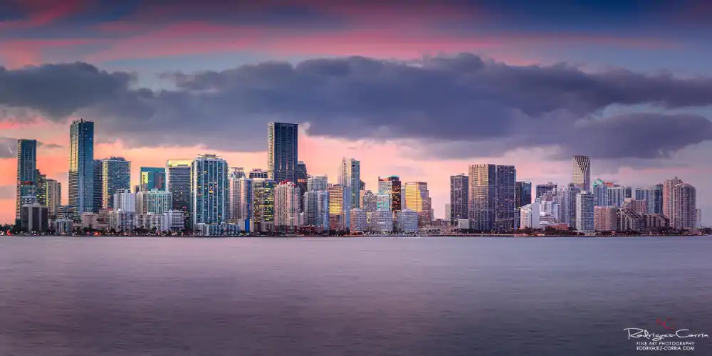 The city of Miami downtown skyline as seen from offshore.