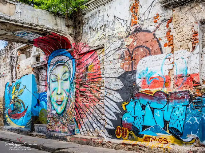 Grafiti wall along a street in Cartagena, Colombia